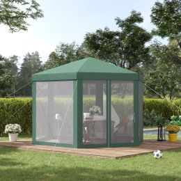 Outsunny 13ft x 13ft Outdoor Party Tent Hexagon Sun Shelter Canopy with Protective Mesh Screen Walls & Proper Sun Protection, Green