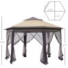 Outsunny Pop Up Gazebo Hexagonal Canopy with 6 Zippered Mesh Netting Event Tent with Strong Steel Frame for Patio Wedding Party 13.3' x 13.3'