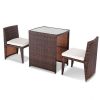 3 Pieces Cushioned Outdoor Wicker Patio Set with No Assembly Needed