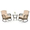 3 Pieces Outdoor Hand-Woven PE Rattan Conversation Set with Tempered Glass Side Table-Beige