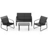 4 Pieces Outdoor Conversation Set with Tempered Glass Coffee Table-Black