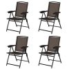 4 Pieces Folding Dining Chairs with Steel Armrests and Sling Back