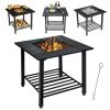 31 Inch Outdoor Fire Pit Dining Table with Cooking BBQ Grate