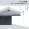 Outsunny 10' Pop Up Canopy Party Tent with 1 Sidewall, Rolling Carry Bag on Wheels, Adjustable Height, Folding Outdoor Shelter, Grey