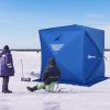 Outsunny 4 Person Ice Fishing Tent, Waterproof Oxford Fabric Portable Pop-up Ice Tent with 2 Doors for Outdoor Fishing, Blue