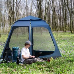 Outsunny 6 Person Pop Up Camping Tent with Weatherproof Rain Cover, Easy Up Tent with 4 Windows 2 Doors