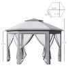 Outsunny 13' x 11' Pop Up Gazebo, Double Roof Canopy Tent with Zippered Mesh Sidewalls, Height Adjustable, Carrying Bag, for Patio Garden