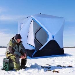 Outsunny Ice Fishing Shanty, 4 Person Pop-up Ice Shelter,Portable and Insulated with Ventilation Windows and Carry Bag