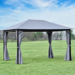 Outsunny 13' x 10' Gazebo Canopy Party Tent Shelter with Steel Frame, Curtains, Netting Sidewalls, Light Grey