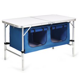 Height Adjustable Folding Camping  Table (Color: Blue)